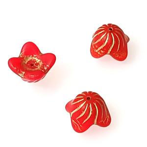5 Czech Glass 15x9mm 4-Petal Flower Bell Beads - Red Bronze 5 Czech Glass 15x9mm 4-Petal Flower Bell Beads - Red Bronze