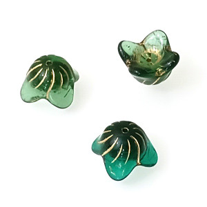 5 Czech Glass 15x9mm 4-Petal Flower Bell Beads - Dark Green Bronze 5 Czech Glass 15x9mm 4-Petal Flower Bell Beads - Dark Green Bronze
