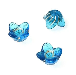 5 Czech Glass 15x9mm 4-Petal Flower Bell Beads - Aqua Capri