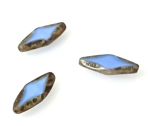 6 Czech Glass Table Cut Vivid Blue Picasso 10x25mm Oval Beads