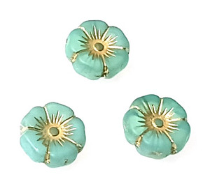 Opal Green Aqua Gold Inlay 12mm Hawaii Flower Beads Opal Green Aqua Gold Inlay 12mm Hawaii Flower Beads