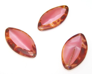Czech Glass Table Cut Crystal Opaque Pink Picasso 18x36mm Oval Beads