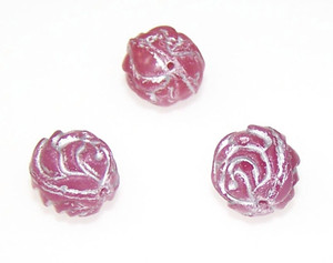 Czech Glass 13mm Rose Flower Beads - Opaque Rose Silver Fire
