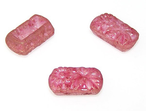 Czech Glass 10x18mm 2-Hole Rectangle Beads - Chalk Ruby Luster