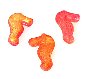 2 Seahorse 28x18mm Pressed Czech Glass Beads - Fire Orange Luster 2 Seahorse 28x18mm Pressed Czech Glass Beads - Fire Orange Luster