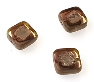 5 Czech Glass 11mm Table Cut Square Beads - Olivine Amethyst Picasso
