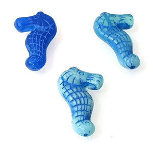 Seahorse 28x18mm Pressed Czech Glass Beads - Mixed Blue Inlay Seahorse 28x18mm Pressed Czech Glass Beads - Mixed Blue Inlay