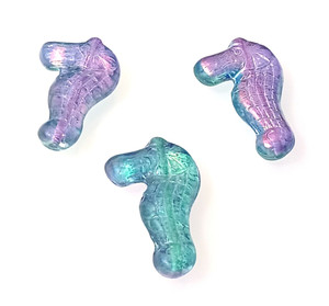 Seahorse 28x18mm Pressed Czech Glass Beads - Crystal Pink Blue Seahorse 28x18mm Pressed Czech Glass Beads - Crystal Pink Blue