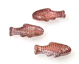 Czech Pressed Glass 25x12mm Fish Beads - Crystal Pink Purple
