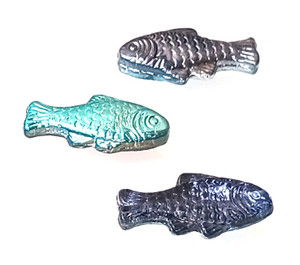 Czech Pressed Glass 25x12mm Fish Beads - Crystal Mixed Blues