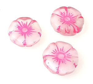 Czech Glass 20mm Hawaii Flower Beads - White Amethyst Pink Inlay Czech Glass 20mm Hawaii Flower Beads - White Amethyst Pink Inlay