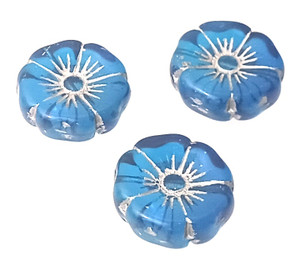 Czech Glass 20mm Hawaii Flower Beads - Light Capri Blue Silver Fire Czech Glass 20mm Hawaii Flower Beads - Light Capri Blue Silver Fire