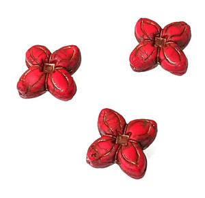 5 Czech Glass 17mm 4-Petal Lily Flower Beads - Berry Red 5 Czech Glass 17mm 4-Petal Lily Flower Beads - Berry Red