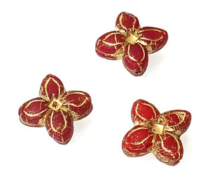 5 Czech Glass 17mm 4-Petal Lily Flower Beads - Scarlet Red 5 Czech Glass 17mm 4-Petal Lily Flower Beads - Scarlet Red