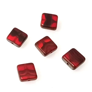 Czech Glass 11mm Table Cut Square Beads - Red Mix Luster