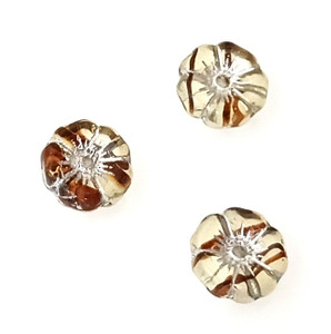 10 Czech Glass 12mm Hawaii Flower Beads - Beige Brown Silver Fire 10 Czech Glass 12mm Hawaii Flower Beads - Beige Brown Silver Fire