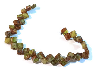 40 Czech Glass Silky 2-Hole 6mm Beads - Olive Beige Travertine 40 Czech Glass Silky 2-Hole 6mm Beads - Olive Beige Travertine