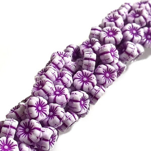 Czech Glass 8mm Hawaii Flower Beads - Chalk White Purple Inlay Czech Glass 8mm Hawaii Flower Beads - Chalk White Purple Inlay