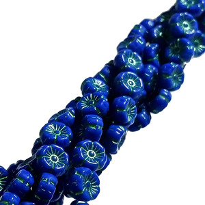 Czech Glass 8mm Hawaii Flower Beads - Blue Green Inlay Czech Glass 8mm Hawaii Flower Beads - Blue Green Inlay