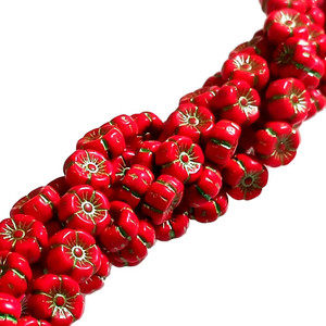 Czech Glass 8mm Hawaii Flower Beads - Opaque Red Green Inlay Czech Glass 8mm Hawaii Flower Beads - Opaque Red Green Inlay