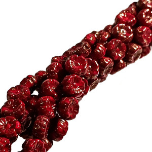 Czech Glass 8mm Hawaii Flower Beads - Opaque Dark Coral Gold Luster Czech Glass 8mm Hawaii Flower Beads - Opaque Dark Coral Gold Luster