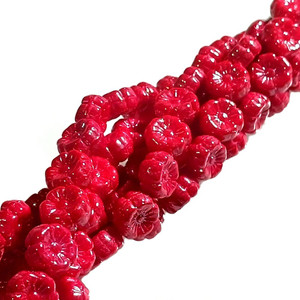 Czech Glass 8mm Hawaii Flower Beads - Opaque Coral Red Luster Czech Glass 8mm Hawaii Flower Beads - Opaque Coral Red Luster
