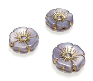 Czech Glass 20mm Hawaii Flower Beads - Opaque Purple Gold Inlay Czech Glass 20mm Hawaii Flower Beads - Opaque Purple Gold Inlay