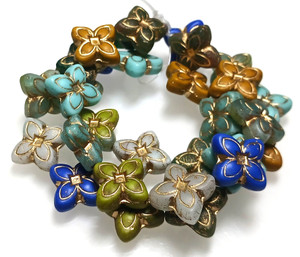 Varied Colors 17mm 4-Petal Lily Flower Czech Glass Beads Varied Colors 17mm 4-Petal Lily Flower Czech Glass Beads