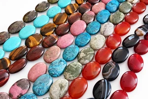 10 Strands of 18x25mm Puff Oval Semiprecious Gemstone Beads Combo Pack
