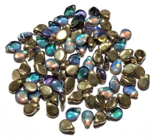 25 Czech glass 5x7mm Pip beads in Crystal Golden Rainbow finish
