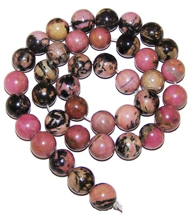 Rhodonite 10mm Round Semiprecious Gemstone Beads
