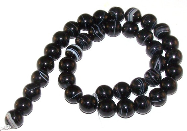 Black Striped Agate 10mm Round Semiprecious Gemstone Beads