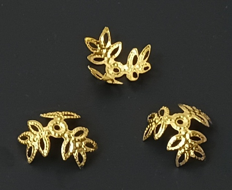 100 Gold-Plated 6x13mm 3-Branch Bead Caps