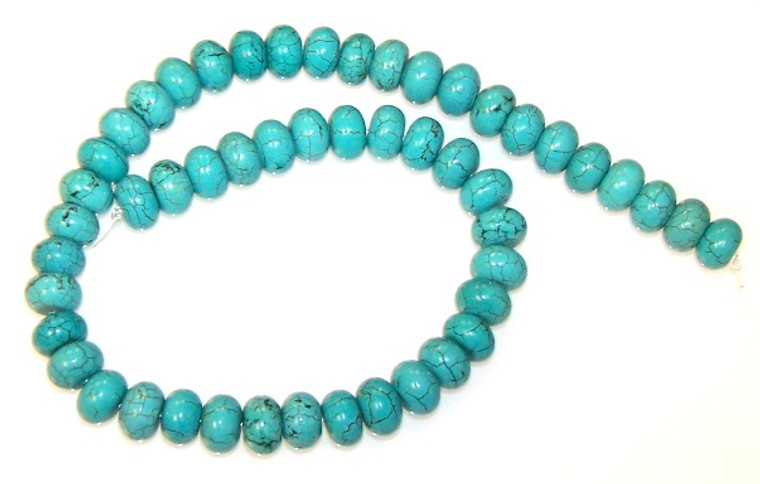 Blue Turquoise Colored Howlite 12x8mm Puff Rondelle Semiprecious Gemstone Beads