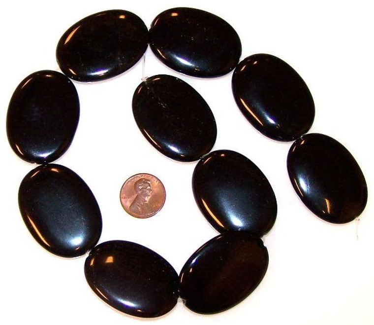 Black Obsidian 30x40mm Puff Oval Semiprecious Gemstone Beads