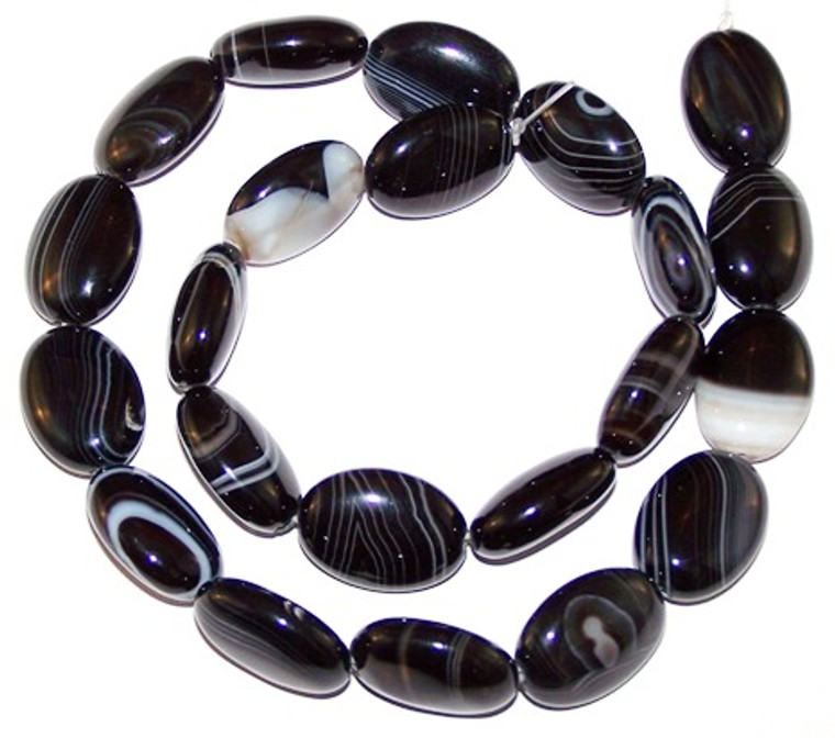 Black Striped Agate 13x18mm Puff Oval Semiprecious Gemstone Beads