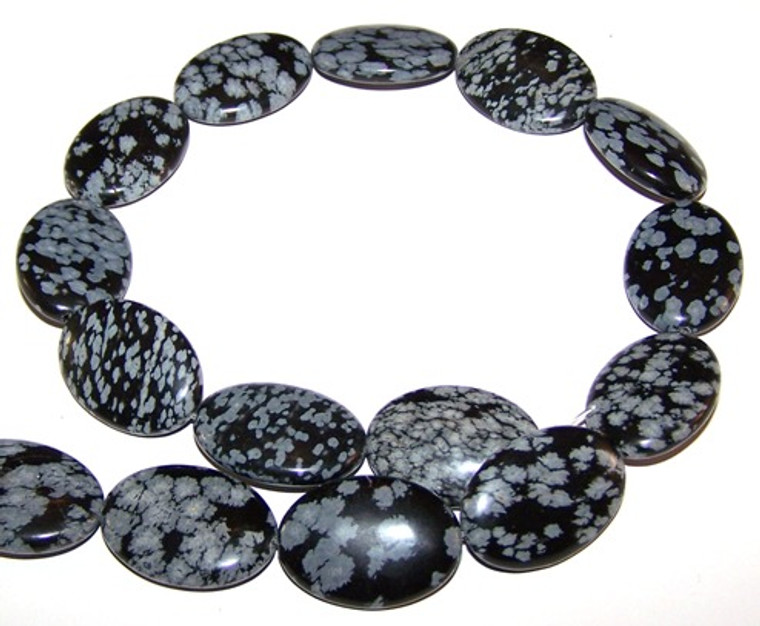 Snowflake Obsidian 18x25mm Puff Oval Semiprecious Gemstone Beads