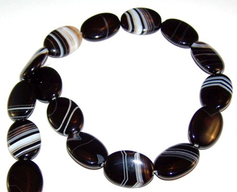 Black Striped Agate 18x25mm Puff Oval Semiprecious Gemstone Beads