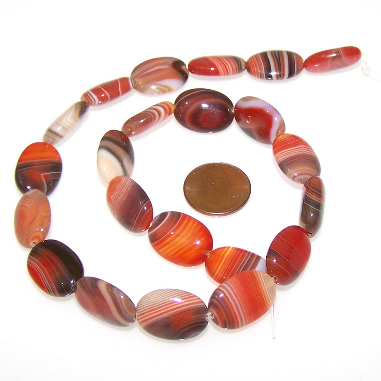 Red Striped Agate 13x18mm Puff Oval Semiprecious Gemstone Beads