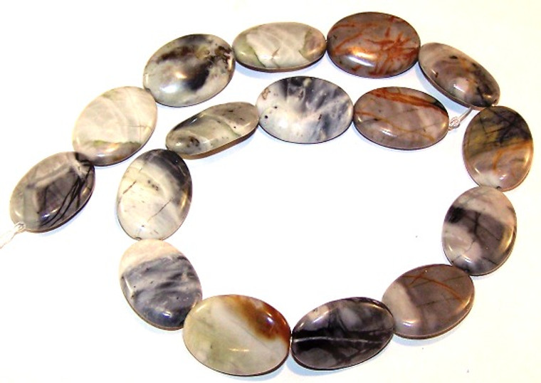 Picasso Jasper 18x25mm Puff Oval Semiprecious Gemstone Beads