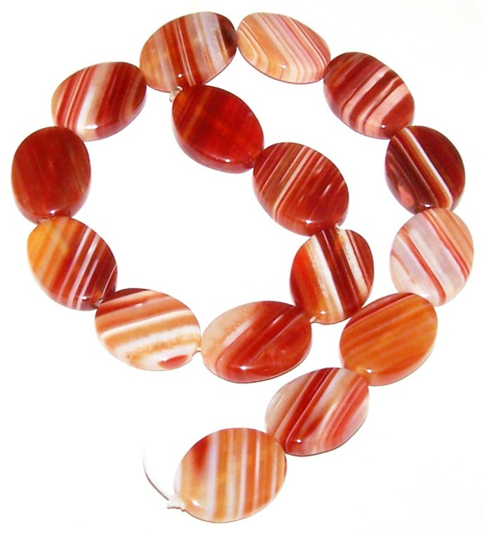 Red Orange Sardonyx 18x25mm Puff Oval Semiprecious Gemstone Beads