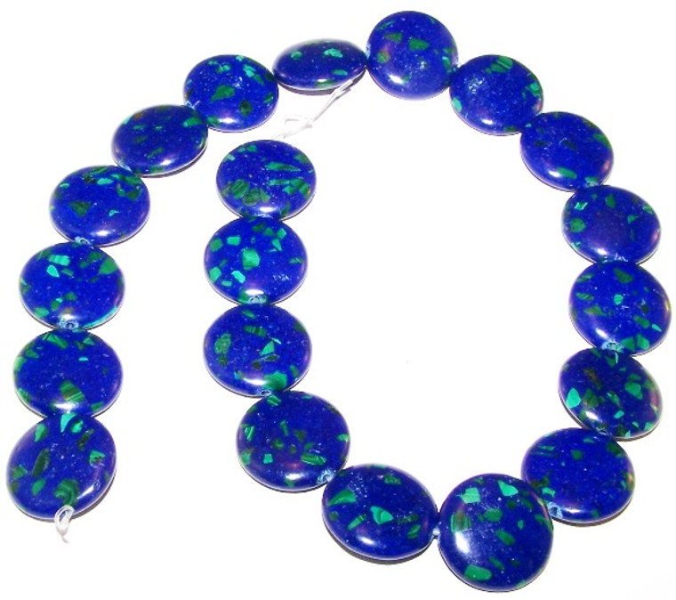 Azurite 20mm Puff Coin Semiprecious Gemstone Beads