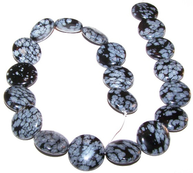 Snowflake Obsidian 20mm Puff Coin Semiprecious Gemstone Beads