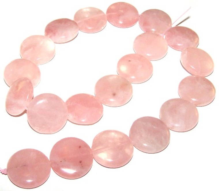 Rose Quartz 20mm Puff Coin Semiprecious Gemstone Beads