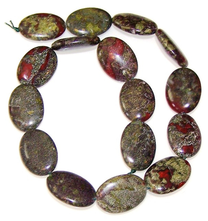 Dragon Blood Jasper 18x25mm Puff Oval Semiprecious Gemstone Beads