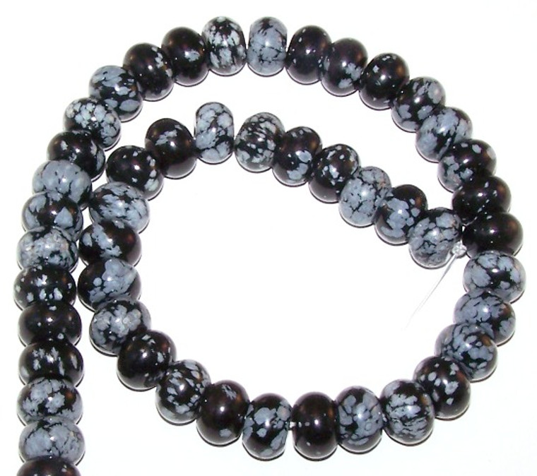 Snowflake Obsidian 12x8mm Puff Rondelle Semiprecious Gemstone Beads