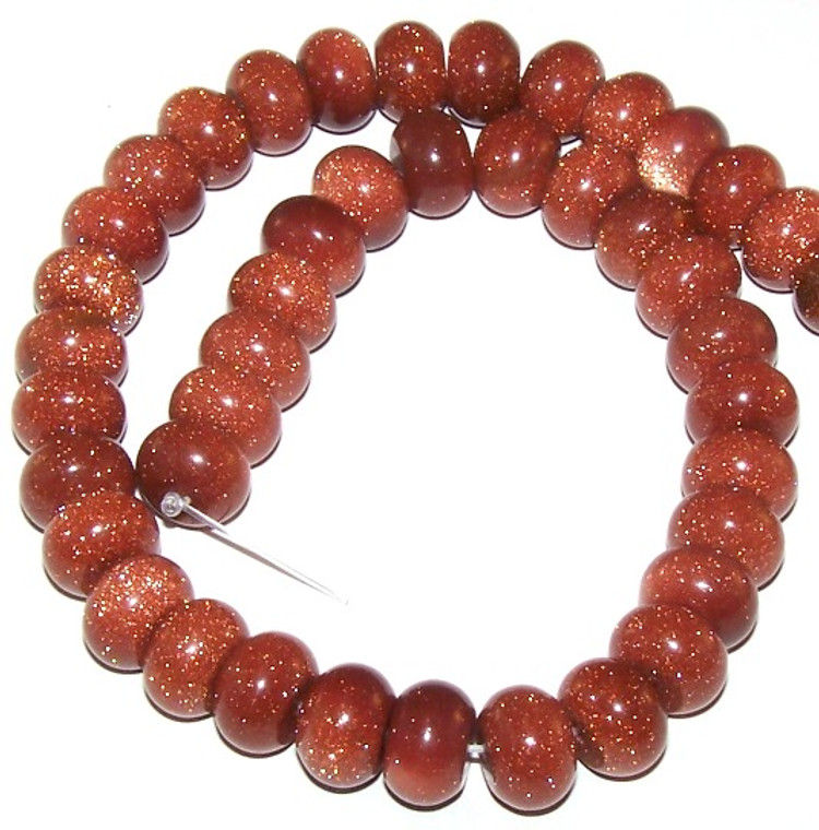 Goldstone 12x8mm Puff Rondelle Semiprecious Gemstone Beads