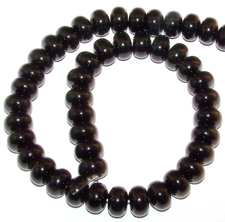 Black Onyx 12x8mm Puff Rondelle Semiprecious Gemstone Beads