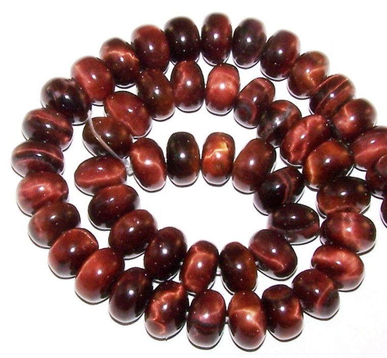 Red Tiger Eye 12x8mm Puff Rondelle Semiprecious Gemstone Beads