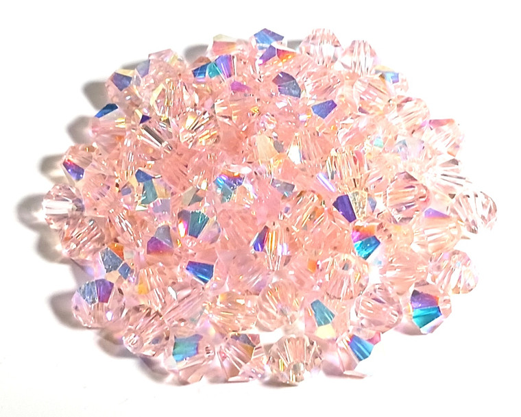 Pink AB 6mm Glass Crystal Bicones